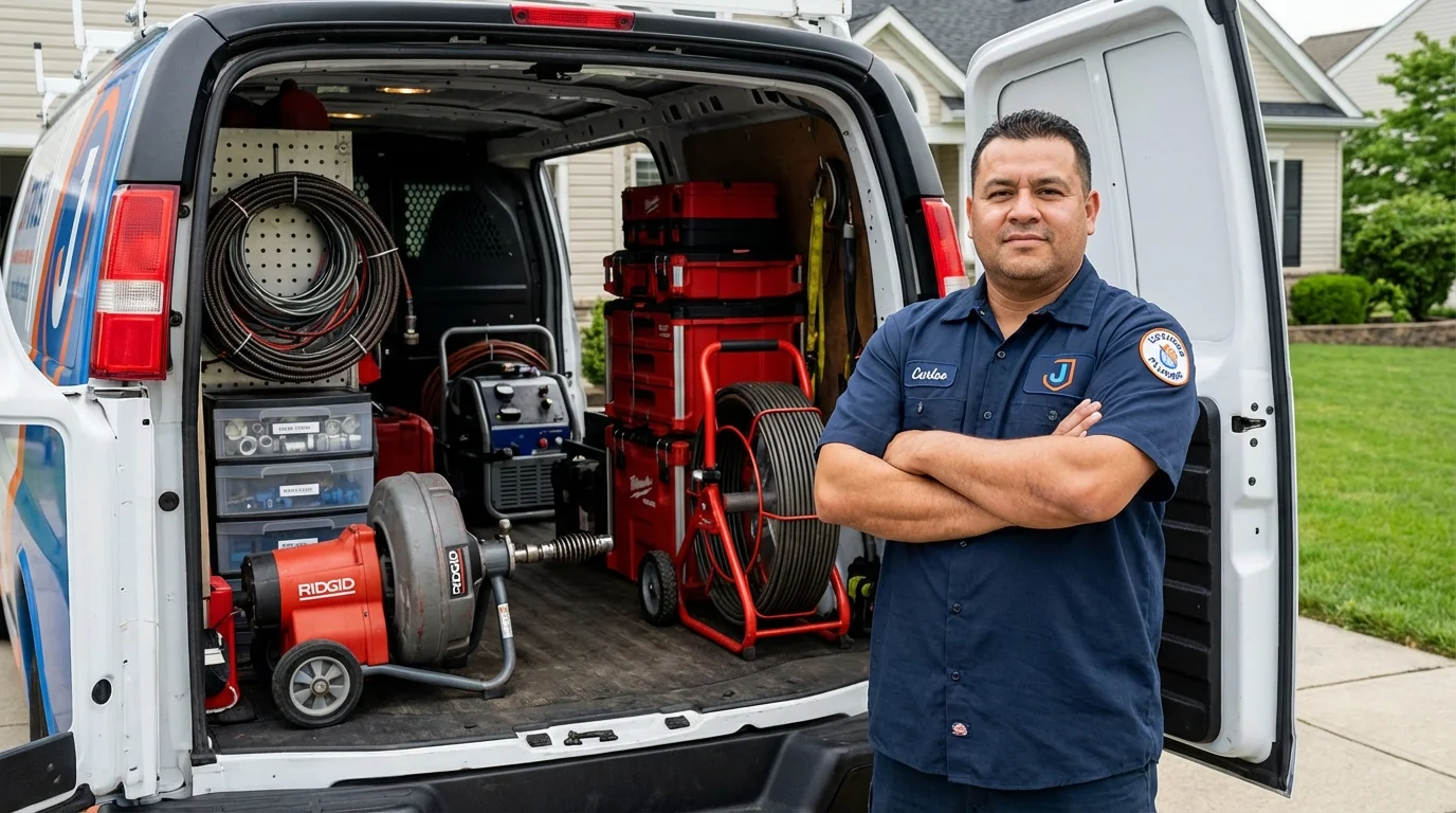 Professional drain cleaning equipment and Johns Plumbing LLC plumber in Kenvil