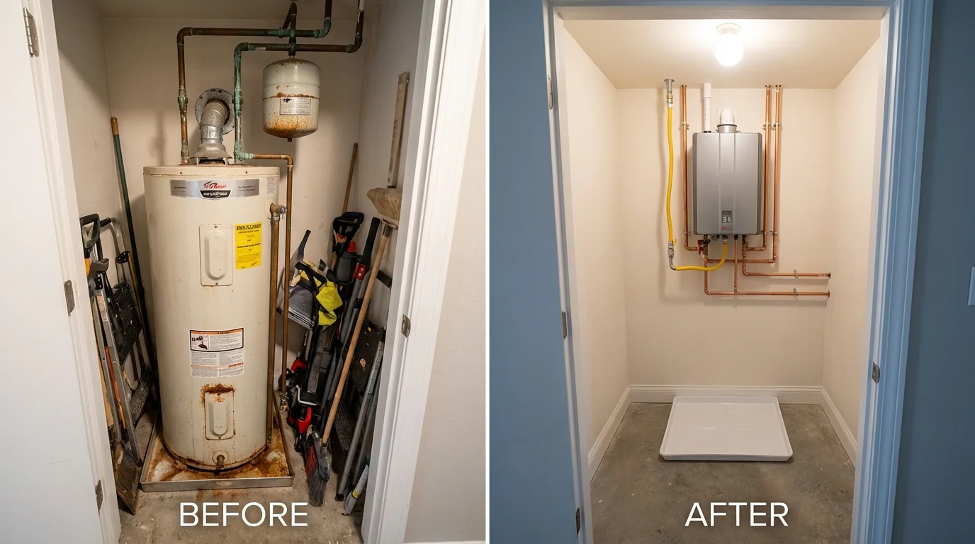 Tank water heater versus wall-mounted tankless unit comparison for Kenvil, NJ homeowners