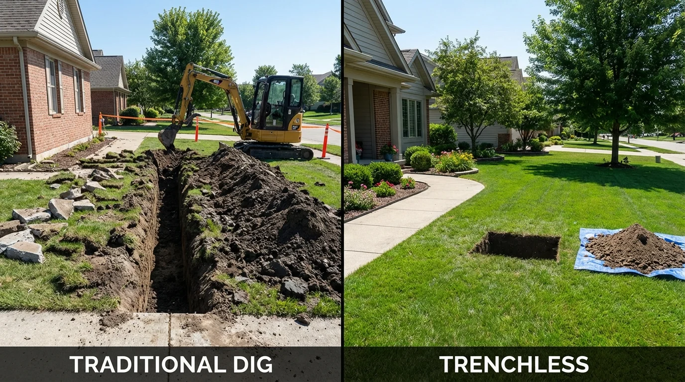 Trenchless sewer repair with minimal yard damage versus traditional excavation in Kenvil, NJ